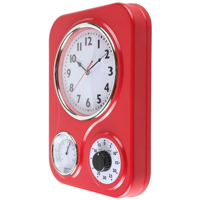 Alt view image 10 of 14 - - 9 Inch x 12.5 Inch - Retro Kitchen Wall Clock, Vintage Wall Clock with a Thermometer and 60-Minute Timer, Ideal for Any Kitchen, Office, or Diner (Red)