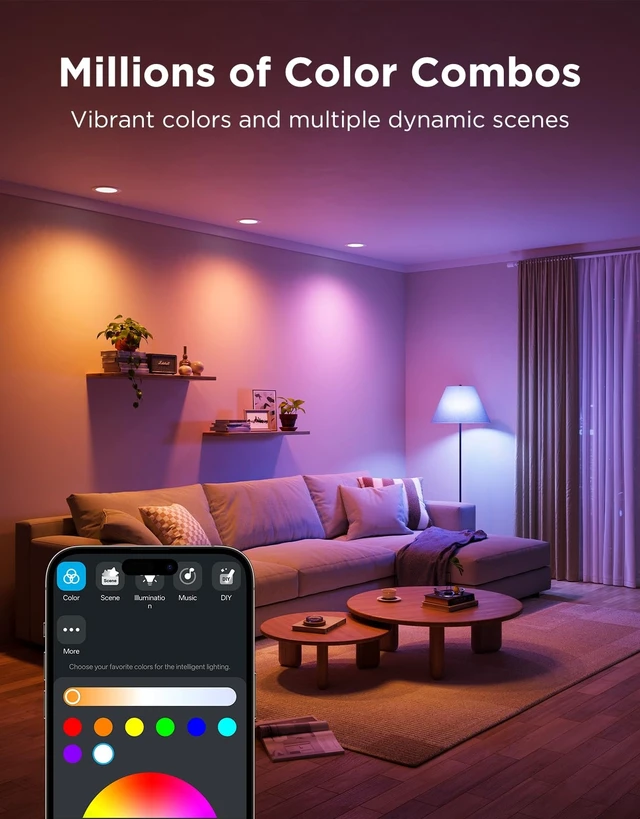 Alt view image 9 of 14 - BR30 Smart Light Bulbs 850 LM, RGBWW E26 Base 4 Pack | LED Light Bulb Works with Matter, Alexa, Flood Light Bulbs, Recessed Can Light Bulb for Bedroom, Living Room