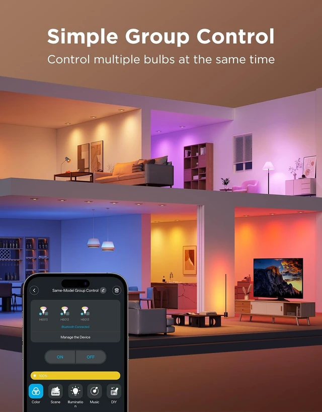 Alt view image 13 of 14 - BR30 Smart Light Bulbs 850 LM, RGBWW E26 Base 4 Pack | LED Light Bulb Works with Matter, Alexa, Flood Light Bulbs, Recessed Can Light Bulb for Bedroom, Living Room