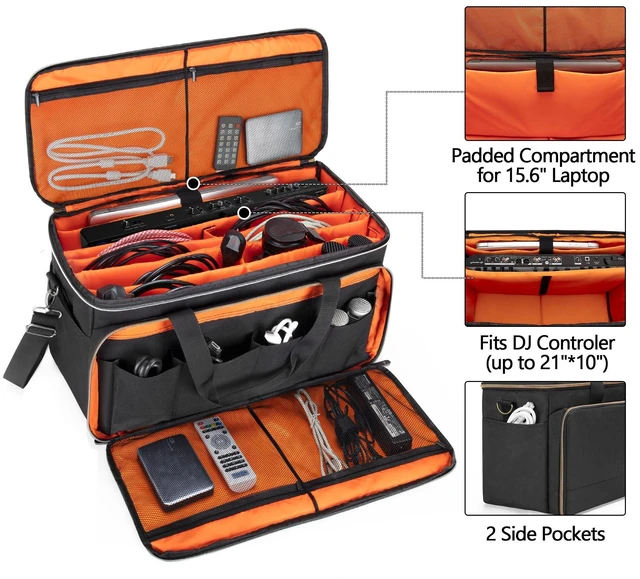 Alt view image 10 of 14 - Large Travel DJ Cable File Bag with Inner Detachable Divider | with Padded Compartment for 15.6 Laptop, Cable Organizer Bag for Cords, Sound Equipment, DJ Gear, Musician Accessories