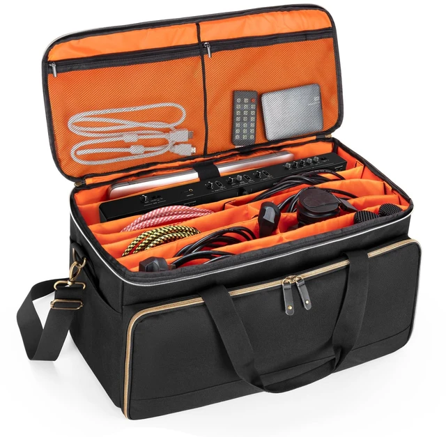Alt view image 8 of 14 - Large Travel DJ Cable File Bag with Inner Detachable Divider | with Padded Compartment for 15.6 Laptop, Cable Organizer Bag for Cords, Sound Equipment, DJ Gear, Musician Accessories