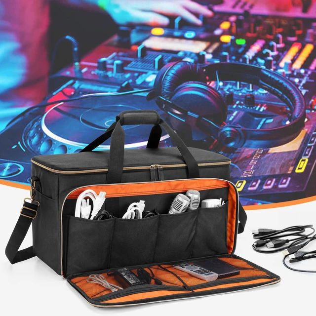 Alt view image 12 of 14 - Large Travel DJ Cable File Bag with Inner Detachable Divider | with Padded Compartment for 15.6 Laptop, Cable Organizer Bag for Cords, Sound Equipment, DJ Gear, Musician Accessories