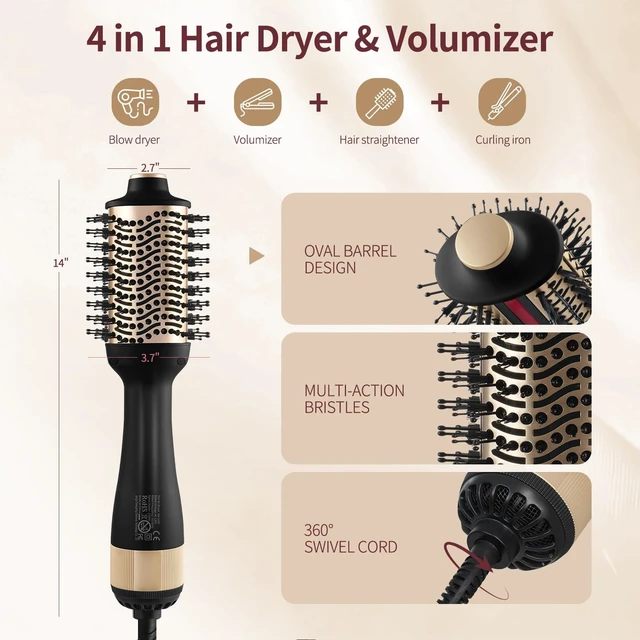 Alt view image 12 of 14 - Infrared Blow Dryer Brush - 4 in 1 Hair Dryer Brush for Anti-frizz Drying & Styling, Negative Ionic Women Blowout Hot-Air Hair Brushes with Oval Barrel for Smooth, Salon-Style Volume