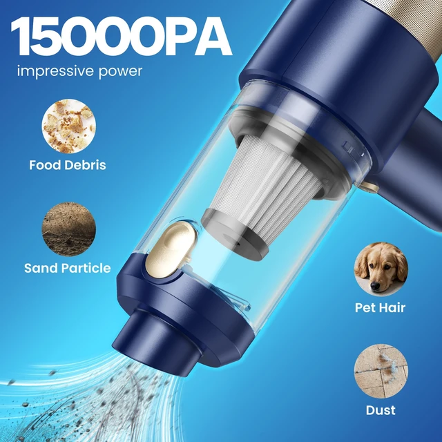 Alt view image 9 of 14 - Car Vacuum Handheld Vacuum Cleaner, 15000PA Suction, Mini Vacuums with Air Duster and Blower, Portable Hand Held Vacuum for Car, House, Crumbs, Hair (Blue)