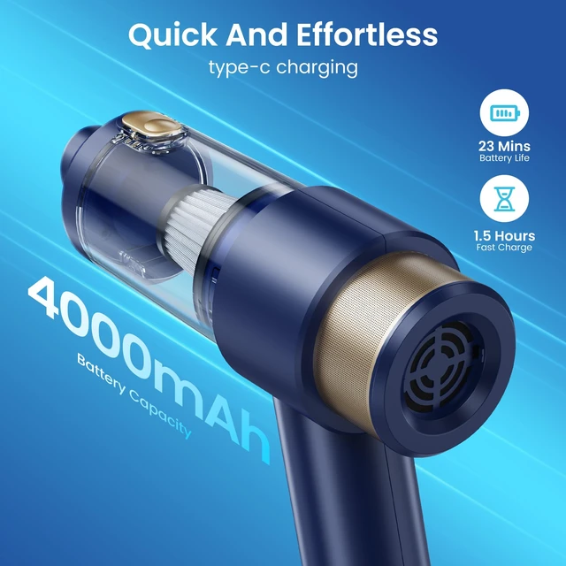 Alt view image 10 of 14 - Car Vacuum Handheld Vacuum Cleaner, 15000PA Suction, Mini Vacuums with Air Duster and Blower, Portable Hand Held Vacuum for Car, House, Crumbs, Hair (Blue)