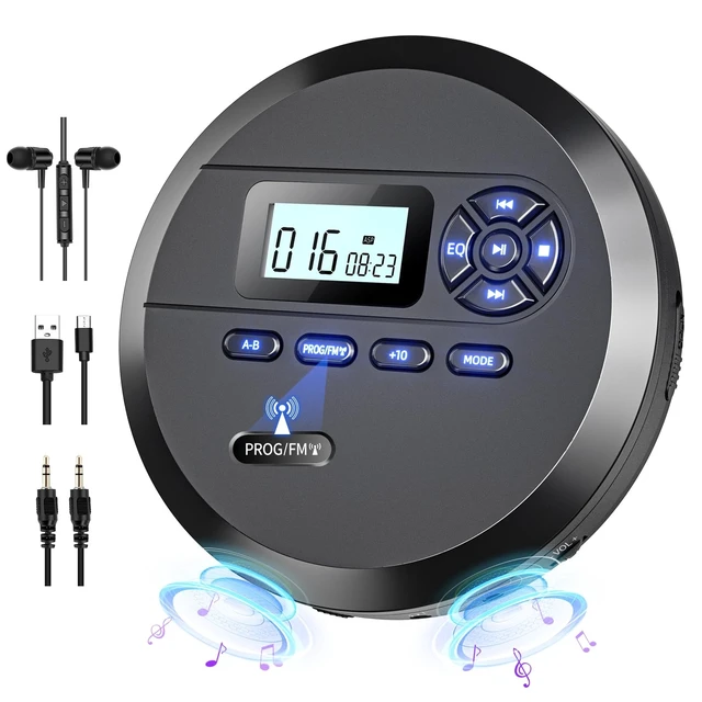 Alt view image 8 of 14 - CD Player Portable with Speakers & FM Transmitter, Earphones, AUX | Rechargeable Compact CD Player for Home Car Built-in 2000mAh Battery, LCD Screen, Support CD/MP3/WMA/TF Card/AUX