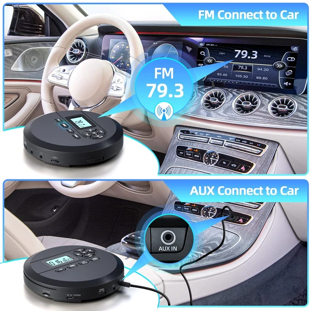 Alt view image 11 of 14 - CD Player Portable with Speakers & FM Transmitter, Earphones, AUX | Rechargeable Compact CD Player for Home Car Built-in 2000mAh Battery, LCD Screen, Support CD/MP3/WMA/TF Card/AUX