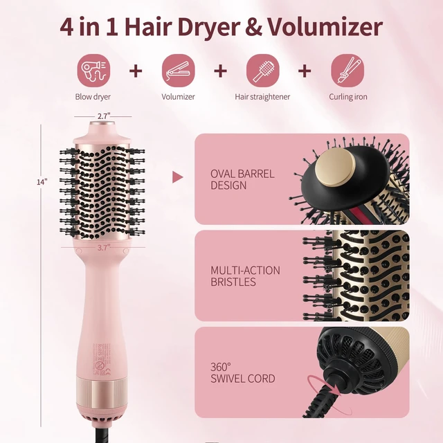 Alt view image 11 of 14 - Infrared Blow Dryer Brush - 4 in 1 Hair Dryer Brush for Anti-frizz Drying & Styling, Negative Ionic Women Blowout Hot-Air Hair Brushes with Oval Barrel for Smooth, Salon-Style Volume