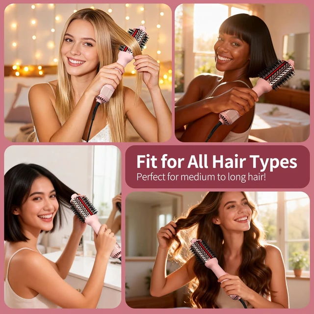 Alt view image 13 of 14 - Infrared Blow Dryer Brush - 4 in 1 Hair Dryer Brush for Anti-frizz Drying & Styling, Negative Ionic Women Blowout Hot-Air Hair Brushes with Oval Barrel for Smooth, Salon-Style Volume