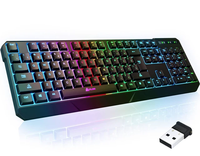 Alt view image 8 of 14 - Chroma Wireless Keyboard RGB Backlit Gaming, Rechargeable Battery, PC Keyboard, Durable & Water-Resistant, Compatible with PS4, PS5 & Mac - Black