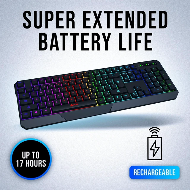 Alt view image 10 of 14 - Chroma Wireless Keyboard RGB Backlit Gaming, Rechargeable Battery, PC Keyboard, Durable & Water-Resistant, Compatible with PS4, PS5 & Mac - Black