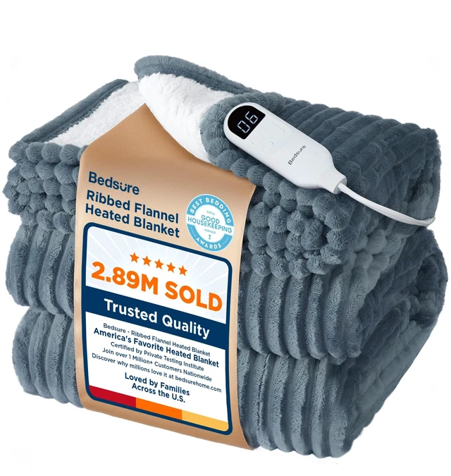 Alt view image 8 of 14 - GentleSoft Heated Blanket Throw - Soft Ribbed Flannel Electric Blanket, Gifts for Grandma (50x60 inches, Grey)