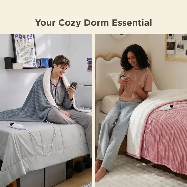 Alt view image 10 of 14 - GentleSoft Heated Blanket Throw - Soft Ribbed Flannel Electric Blanket, Gifts for Grandma (50x60 inches, Grey)