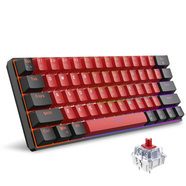 Alt view image 8 of 14 - 60% Wired Mechanical Keyboard (Black-Red, Red Switches) | Mini Gaming Keyboard with 61 Keys for PC, Windows XP, Win 7, Win 10