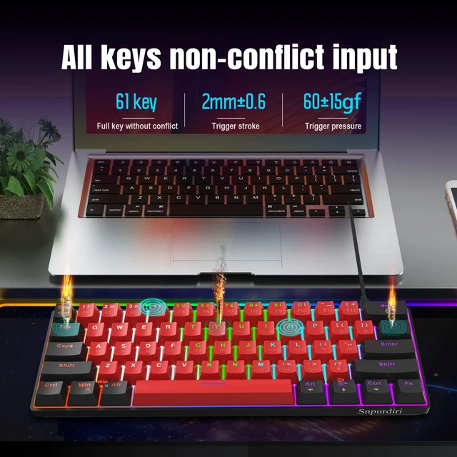 Alt view image 13 of 14 - 60% Wired Mechanical Keyboard (Black-Red, Red Switches) | Mini Gaming Keyboard with 61 Keys for PC, Windows XP, Win 7, Win 10