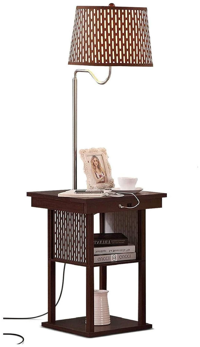 Alt view image 8 of 14 - Madison Side Table with Lamp Combo with LED Bulb, Desk Lamp with USB Port, Bedside Reading Light, Modern End Table with Floor Lamp for Bedroom, Living Room, Office - Havana Brown