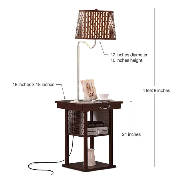 Alt view image 10 of 14 - Madison Side Table with Lamp Combo with LED Bulb, Desk Lamp with USB Port, Bedside Reading Light, Modern End Table with Floor Lamp for Bedroom, Living Room, Office - Havana Brown