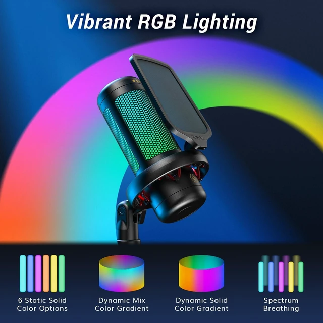 Alt view image 10 of 14 - Gaming Microphone Set with Boom Arm, Vocal Condenser Microphone for Content Creators, USB Mic for PC with Stand, RGB, Tap Mute, Gain Control, Gaming Equipemnt, Twitch, Streaming, TC310+
