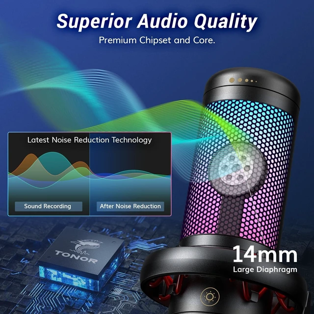 Alt view image 9 of 14 - Gaming Microphone Set with Boom Arm, Vocal Condenser Microphone for Content Creators, USB Mic for PC with Stand, RGB, Tap Mute, Gain Control, Gaming Equipemnt, Twitch, Streaming, TC310+
