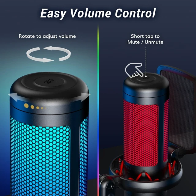 Alt view image 12 of 14 - Gaming Microphone Set with Boom Arm, Vocal Condenser Microphone for Content Creators, USB Mic for PC with Stand, RGB, Tap Mute, Gain Control, Gaming Equipemnt, Twitch, Streaming, TC310+