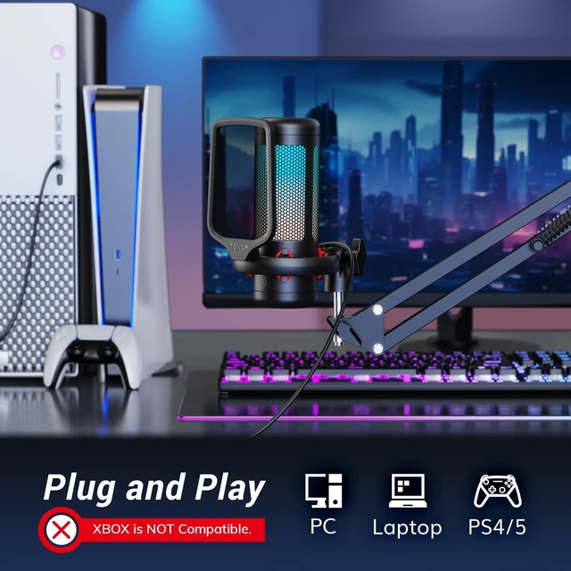 Alt view image 14 of 14 - Gaming Microphone Set with Boom Arm, Vocal Condenser Microphone for Content Creators, USB Mic for PC with Stand, RGB, Tap Mute, Gain Control, Gaming Equipemnt, Twitch, Streaming, TC310+