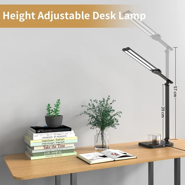 Alt view image 10 of 14 - LED Desk Lamp Dual Heads, Dual USB Port, Height Adjustable, 15W | 5 Light Modes & Dimmable Brightness,Desk Lamps for Home Office Bedside Lamp for Reading, Craft, Work, Study (Black)