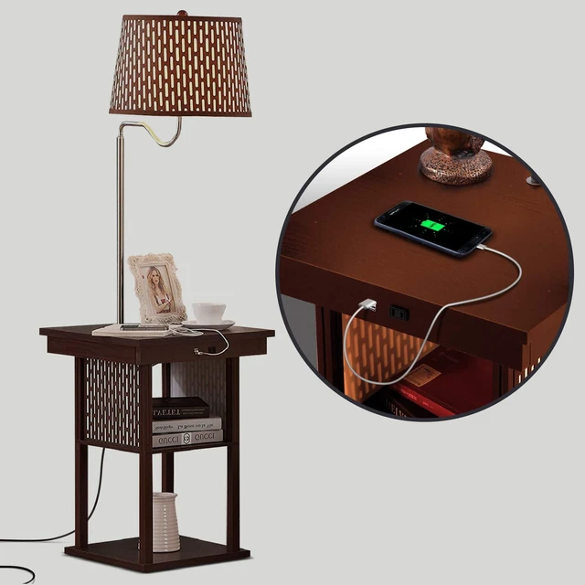 Alt view image 11 of 14 - Madison Side Table with Lamp Combo with LED Bulb, Desk Lamp with USB Port, Bedside Reading Light, Modern End Table with Floor Lamp for Bedroom, Living Room, Office - Havana Brown