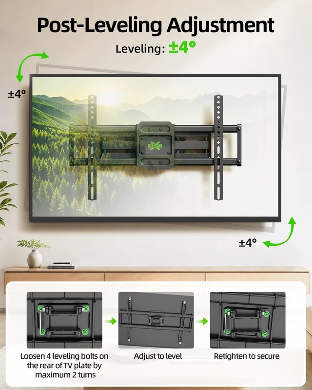 Alt view image 10 of 14 - Full Motion TV Wall Mount for 42-82 Inch TVs up to 120lbs, Wall Mount TV Bracket with Articulating Swivel Tilt Extension Leveling, Max VESA 600x400mm Fits 12/16" Wood Stud