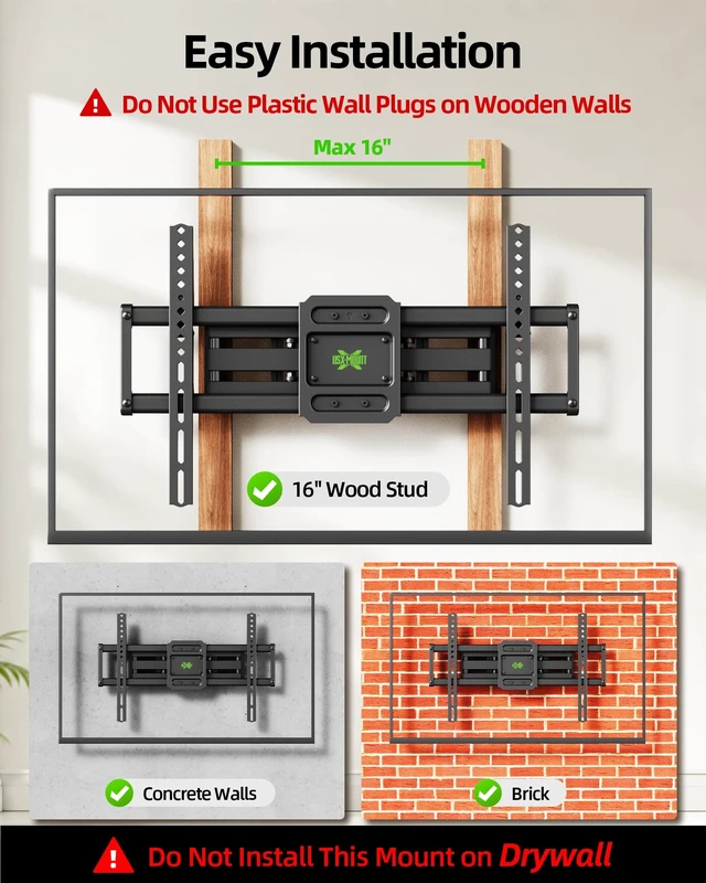 Alt view image 11 of 14 - Full Motion TV Wall Mount for 42-82 Inch TVs up to 120lbs, Wall Mount TV Bracket with Articulating Swivel Tilt Extension Leveling, Max VESA 600x400mm Fits 12/16" Wood Stud