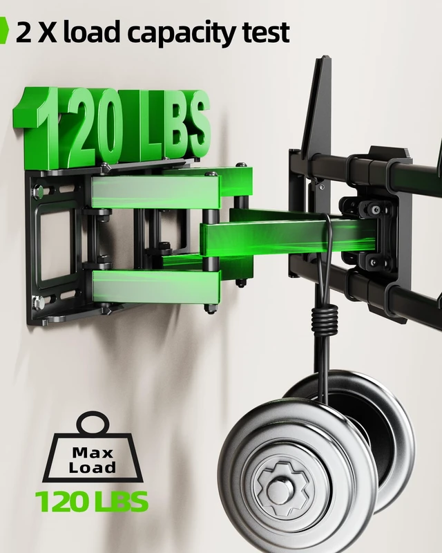 Alt view image 12 of 14 - Full Motion TV Wall Mount for 42-82 Inch TVs up to 120lbs, Wall Mount TV Bracket with Articulating Swivel Tilt Extension Leveling, Max VESA 600x400mm Fits 12/16" Wood Stud
