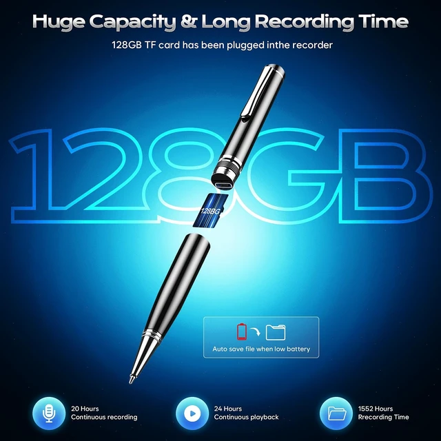 Alt view image 9 of 14 - Voice Recorder with Playback, 128GB Digital Voice Activated Recorder with Intelligent Noise Reduction, Recording Device, 4800Hrs Smart Tap Dictaphone for Lectures Meeting, Class, Work, Interviews