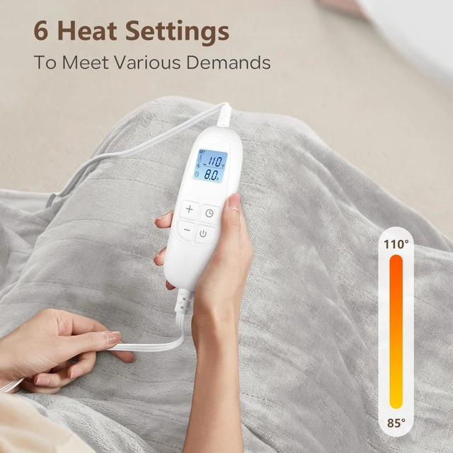 Alt view image 9 of 12 - Electric Heated Blanket Queen Size with 6 Levels & 8h Auto Off, Ultra Soft Flannel Full Body Heating Blanket, Machine Washable, Warm Gray, 84" x 90"
