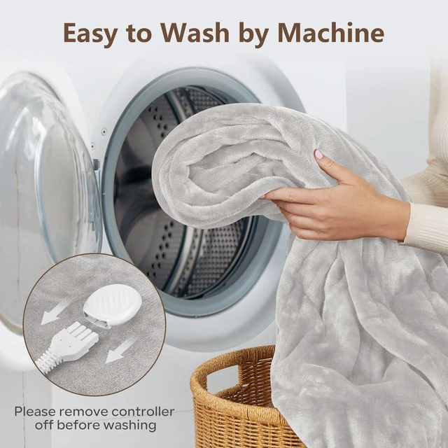 Alt view image 11 of 12 - Electric Heated Blanket Queen Size with 6 Levels & 8h Auto Off, Ultra Soft Flannel Full Body Heating Blanket, Machine Washable, Warm Gray, 84" x 90"