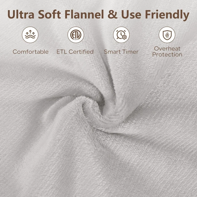 Alt view image 8 of 12 - Electric Heated Blanket Queen Size with 6 Levels & 8h Auto Off, Ultra Soft Flannel Full Body Heating Blanket, Machine Washable, Warm Gray, 84" x 90"