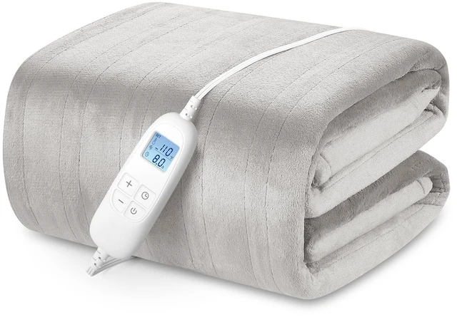 Alt view image 7 of 12 - Electric Heated Blanket Queen Size with 6 Levels & 8h Auto Off, Ultra Soft Flannel Full Body Heating Blanket, Machine Washable, Warm Gray, 84" x 90"
