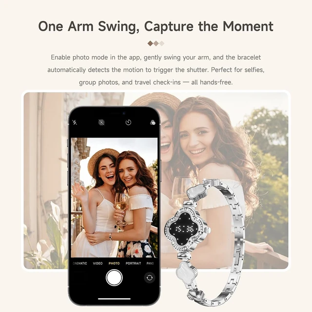 Alt view image 11 of 12 - Smart Bracelet for Women, Luxury Jewelry Fitness Tracker, Gold | IP67 Waterproof, Remote Camera Ultra-Thin Luxury Womens Gold Smart Bracelet for Android iOS Phones