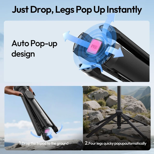 Alt view image 9 of 14 - MT85 60"Magnetic Phone Tripod for iPhone18Pro Auto Open Selfie Stick | N52 Magnetic, Aluminum, Enhanced 4-Leg, Extendable Phone Stand for Magsafe w Remote for Travel Vlog Content Creator Essential