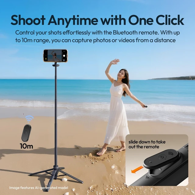 Alt view image 14 of 14 - MT85 60"Magnetic Phone Tripod for iPhone18Pro Auto Open Selfie Stick | N52 Magnetic, Aluminum, Enhanced 4-Leg, Extendable Phone Stand for Magsafe w Remote for Travel Vlog Content Creator Essential