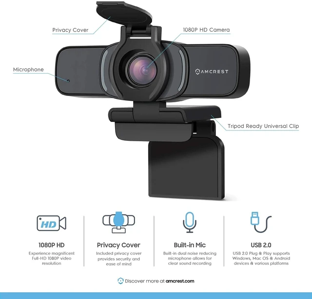 Alt view image 9 of 14 - 1080P Webcam with Microphone & Privacy Cover, Web Cam USB Camera, Computer HD Streaming Webcam for PC Desktop & Laptop w/Mic, Wide Angle Lens & Large Sensor for Superior Low Light (AWC201-B)