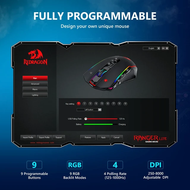 Alt view image 12 of 14 - Gaming Mouse, Wireless Mouse Gaming with 8000 DPI, PC Gaming Mice with Fire Button, RGB Backlit Programmable Ergonomic Mouse Gamer, Rechargeable, 70Hrs for Windows, Mac Gamer, Black