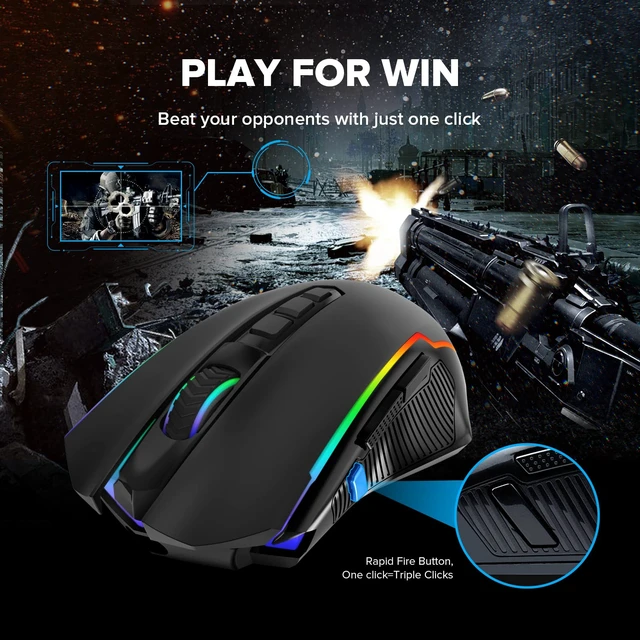 Alt view image 11 of 14 - Gaming Mouse, Wireless Mouse Gaming with 8000 DPI, PC Gaming Mice with Fire Button, RGB Backlit Programmable Ergonomic Mouse Gamer, Rechargeable, 70Hrs for Windows, Mac Gamer, Black