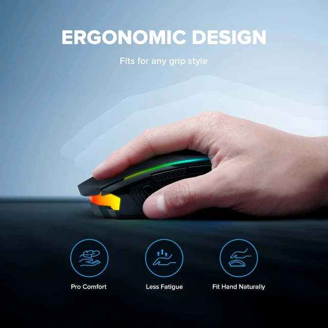 Alt view image 14 of 14 - Gaming Mouse, Wireless Mouse Gaming with 8000 DPI, PC Gaming Mice with Fire Button, RGB Backlit Programmable Ergonomic Mouse Gamer, Rechargeable, 70Hrs for Windows, Mac Gamer, Black