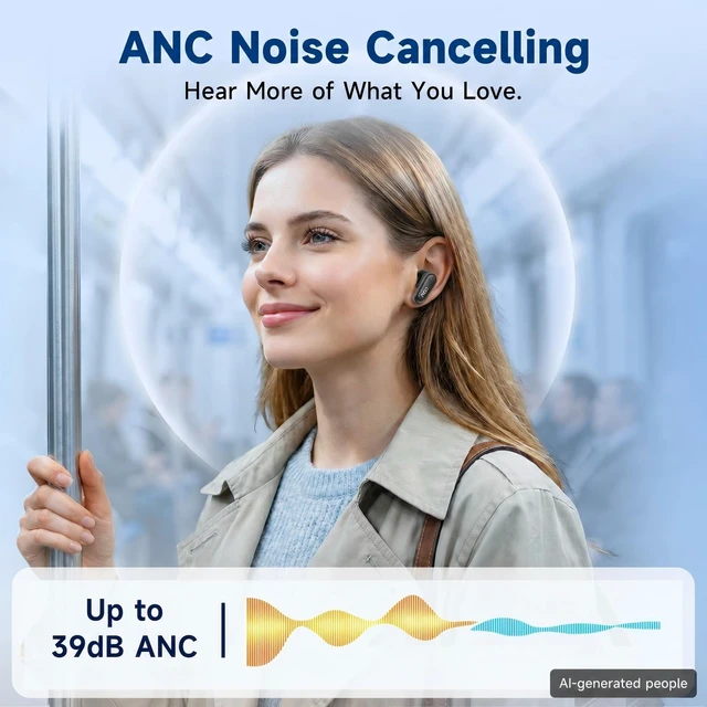 Alt view image 9 of 14 - Noise Cancelling Wireless Earbuds, 39dB ANC, 45H, LED Display, Black | in Ear Bluetooth 5.4 Headphones with 6 ENC Mic, Transparency Mode, Deep Bass Sound, 36 EQs via App, Fit for Sports, Commuting