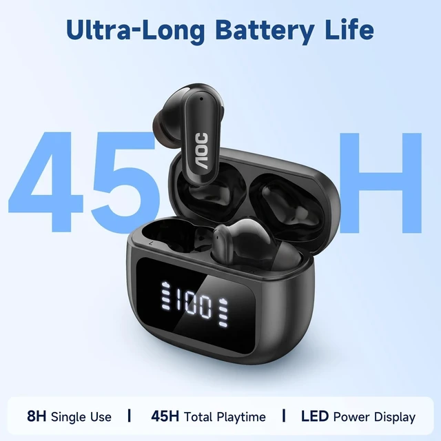 Alt view image 12 of 14 - Noise Cancelling Wireless Earbuds, 39dB ANC, 45H, LED Display, Black | in Ear Bluetooth 5.4 Headphones with 6 ENC Mic, Transparency Mode, Deep Bass Sound, 36 EQs via App, Fit for Sports, Commuting