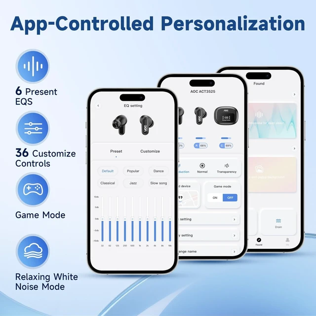 Alt view image 13 of 14 - Noise Cancelling Wireless Earbuds, 39dB ANC, 45H, LED Display, Black | in Ear Bluetooth 5.4 Headphones with 6 ENC Mic, Transparency Mode, Deep Bass Sound, 36 EQs via App, Fit for Sports, Commuting