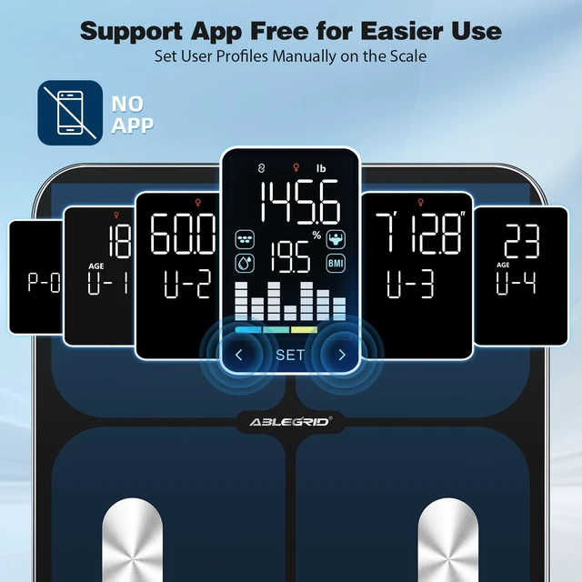 Alt view image 10 of 14 - Smart Bathroom Scale for Body Weight, Digital Body Fat Scale with LED Column Trend Display, BMI,Muscle Mass,Body Type, Accurate Home Weighing Scale for People with APP-Free Mode, 400lb