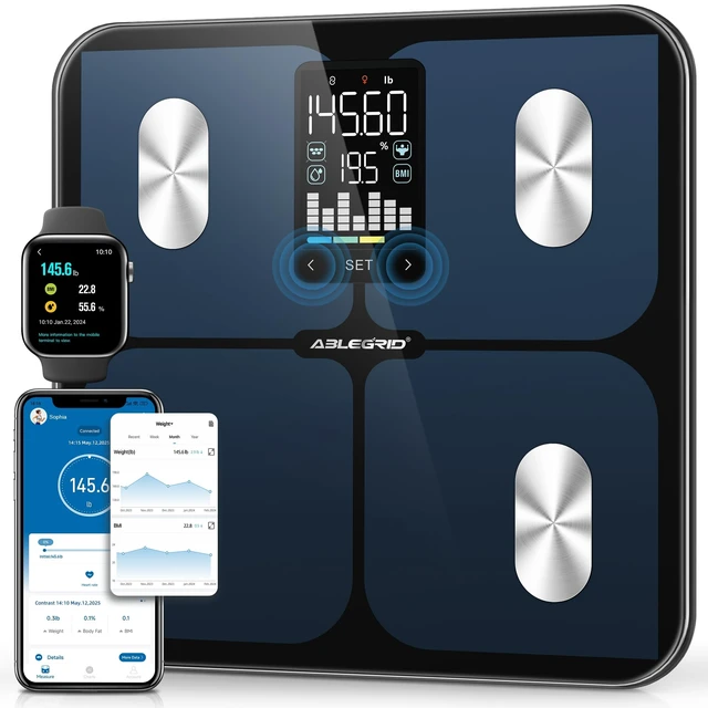 Alt view image 8 of 14 - Smart Bathroom Scale for Body Weight, Digital Body Fat Scale with LED Column Trend Display, BMI,Muscle Mass,Body Type, Accurate Home Weighing Scale for People with APP-Free Mode, 400lb