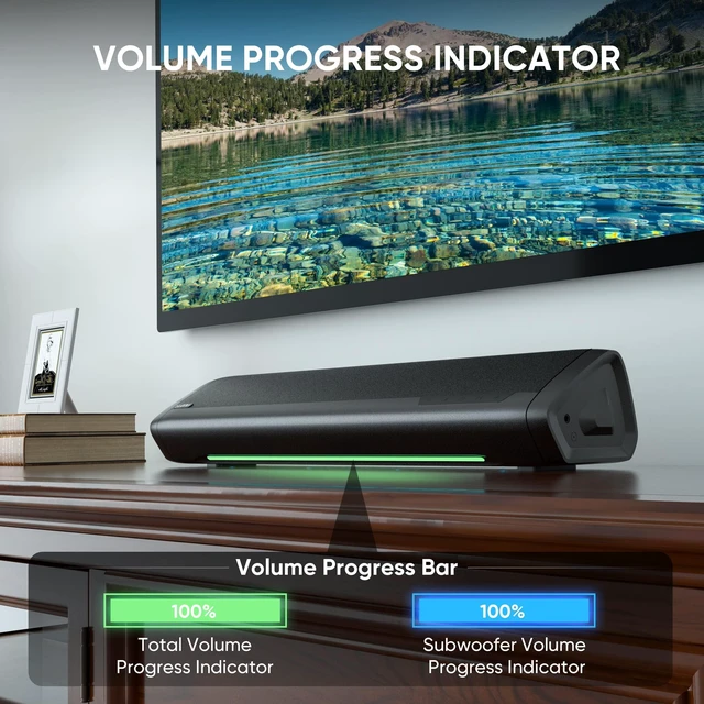 Alt view image 11 of 14 - Sound Bar with Subwoofer, Home Theater Surround System for TV PC | 5" Subwoofer, Dual Bass Reflex Ports, Support Optical/AUX/Bluetooth 5.3 Input, Adjustable Bass, With Volume Indicator