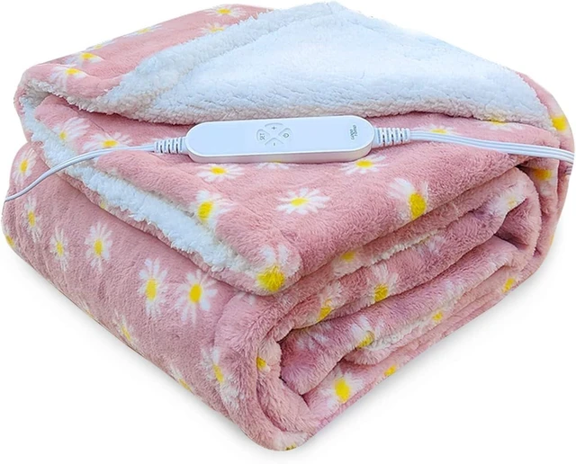 Alt view image 8 of 14 - Electric Heated Blanket 50" x 60" Throw Pink Flower F50 | 12 Heating Levels, Home Office Use,Throw Blanket