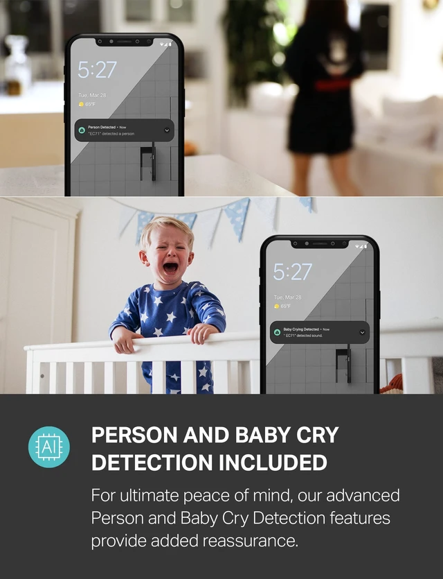 Alt view image 8 of 8 - 1080p Indoor Pan/Tilt Wired Security Camera, Baby & Pet Monitor, EC71 | Motion Detection & Tracking, 2-Way Audio, Night Vision, Subscription-Free Local Storage or Optional Cloud